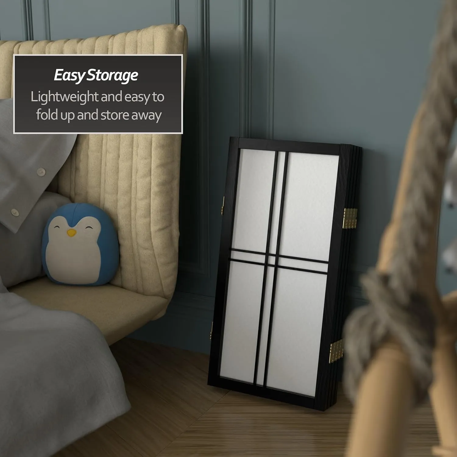 2 ft. Short Desktop Double Cross Shoji Screen - Black - 4 Panels