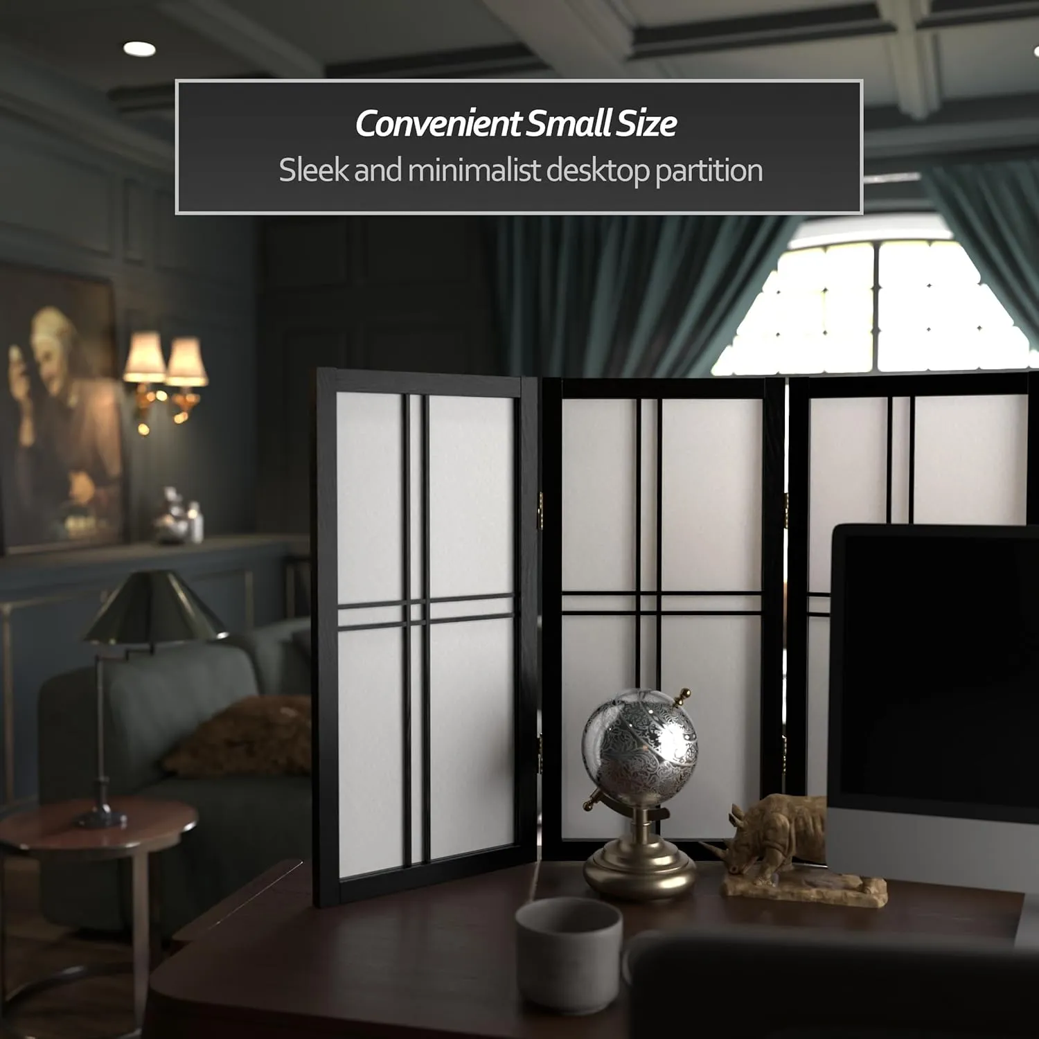 2 ft. Short Desktop Double Cross Shoji Screen - Black - 4 Panels