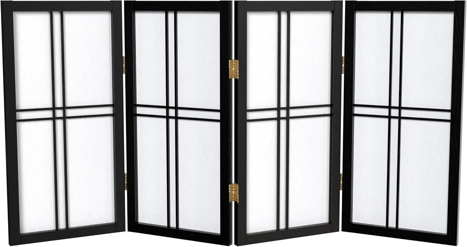 2 ft. Short Desktop Double Cross Shoji Screen - Black - 4 Panels