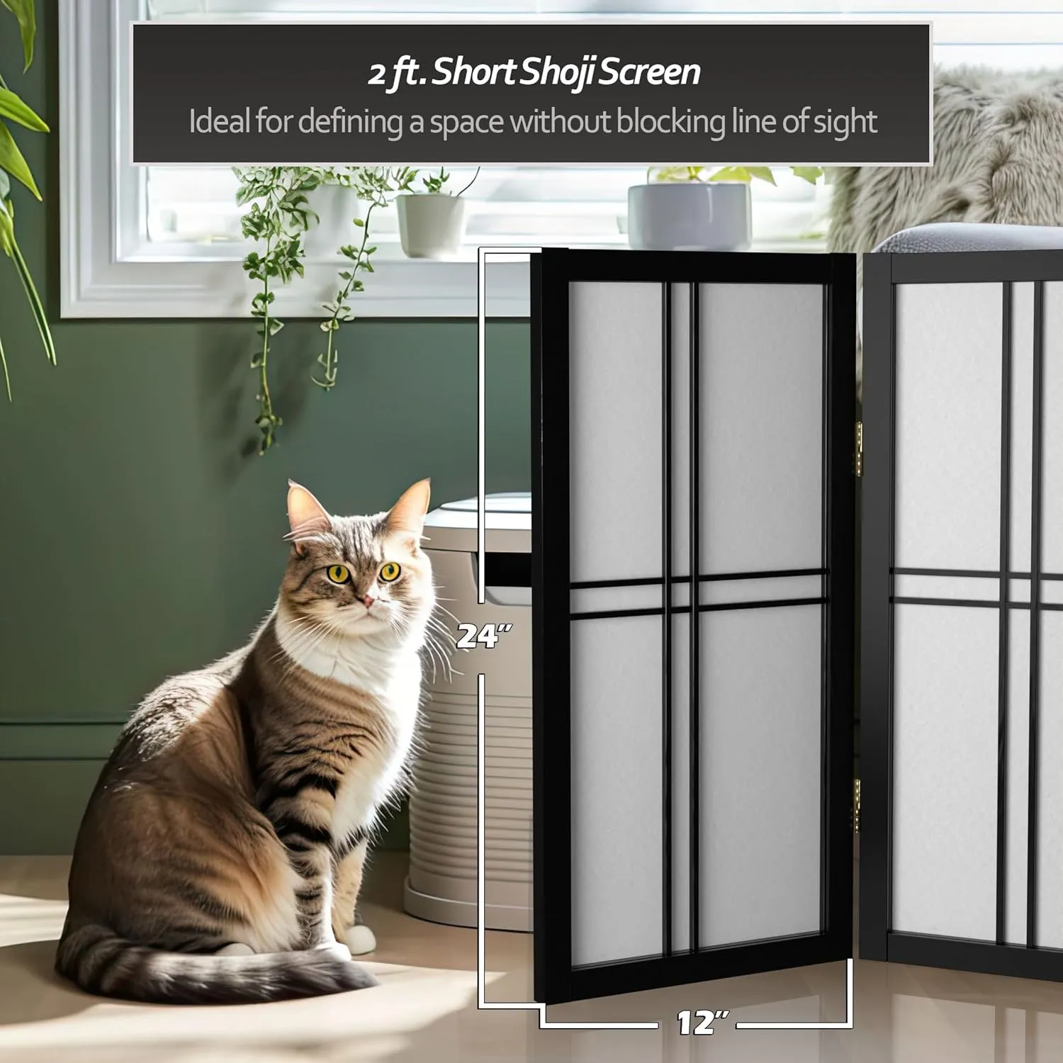 2 ft. Short Desktop Double Cross Shoji Screen - Black - 4 Panels