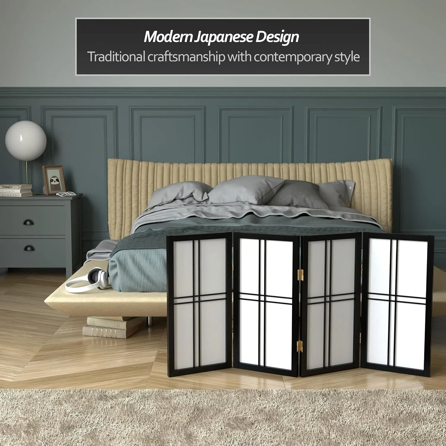 2 ft. Short Desktop Double Cross Shoji Screen - Black - 4 Panels