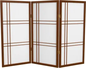 3 ft. Short Double Cross Shoji Screen - Walnut - 3 Panels