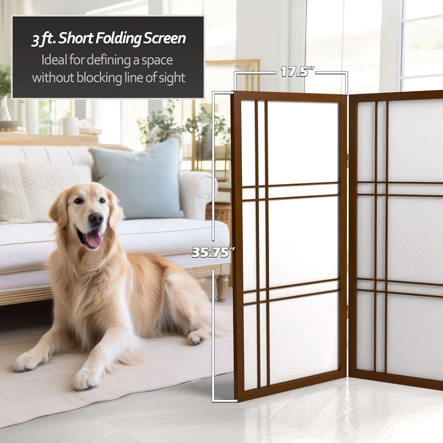 3 ft. Short Double Cross Shoji Screen - Walnut - 3 Panels