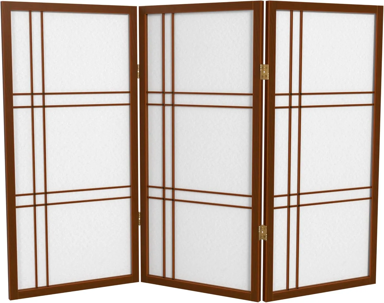 3 ft. Short Double Cross Shoji Screen - Walnut - 3 Panels
