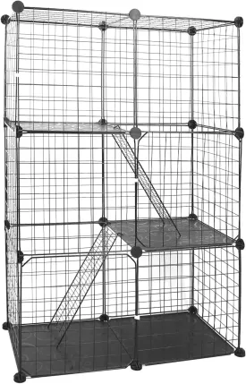 3-Tier Detachable Cat Cage with 3 Doors  Heavy Duty Indoor Pet Playpen for Kittens, Rabbits & Small Pets, 28L x 14W x 42H Black DIY Cage, 22lbs per Tier & Easy Assembly