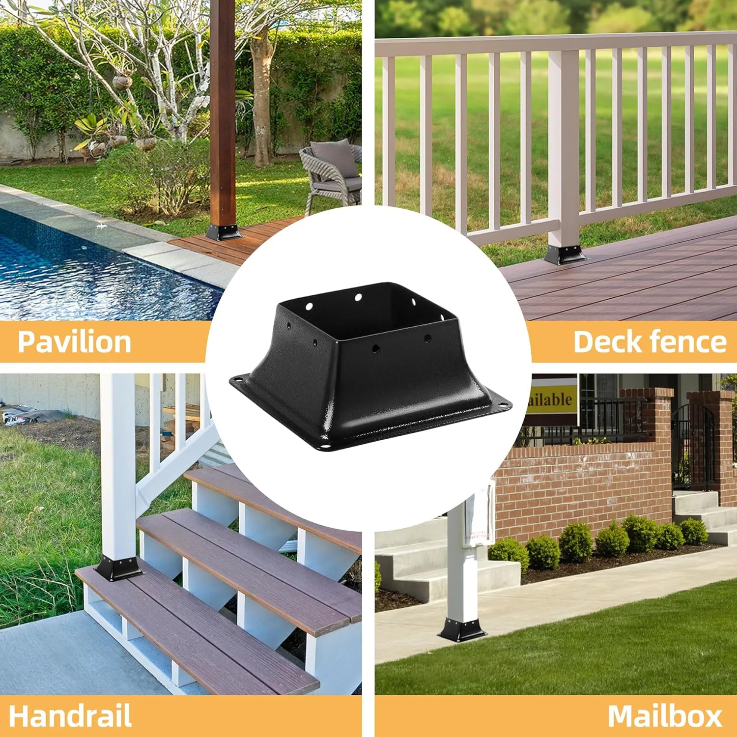 4x4 Post Base 2pc, Inner Size 3.7"x3.7", Heavy Duty Powder-Coated, for Deck Railing Support Deck Base