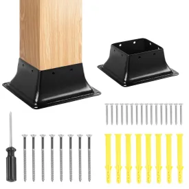 4x4 Post Base 2pc, Inner Size 3.7"x3.7", Heavy Duty Powder-Coated, for Deck Railing Support Deck Base