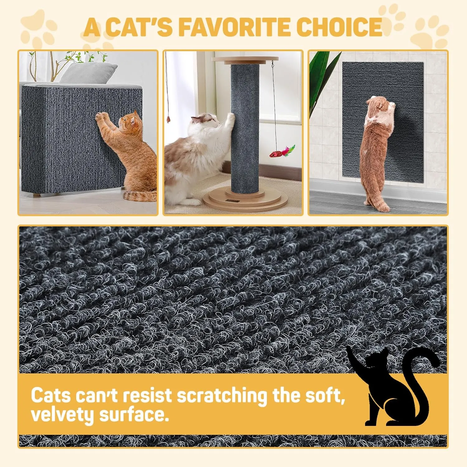 78.7"x15.8" Cat Scratch Furniture Protector Pad - Durable Sticky Scratch Wall Mat,Couch Corner Protector with Self-Adhesive Backing, for Sofa, Couch, Wall, Cat Tree, and DIY Climbing Cat Scratcher