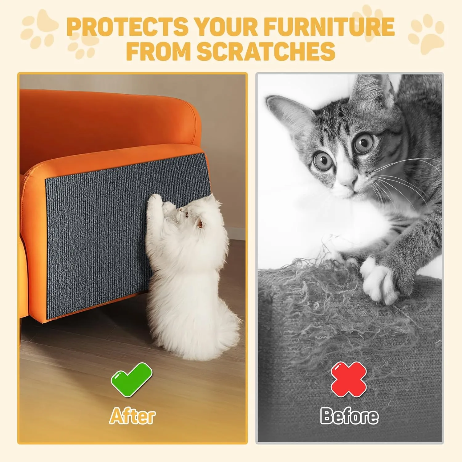 78.7"x15.8" Cat Scratch Furniture Protector Pad - Durable Sticky Scratch Wall Mat,Couch Corner Protector with Self-Adhesive Backing, for Sofa, Couch, Wall, Cat Tree, and DIY Climbing Cat Scratcher