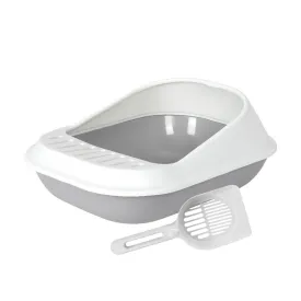 AllPetSolutions Cat Litter Tray with High Sides & Scoop, Grey