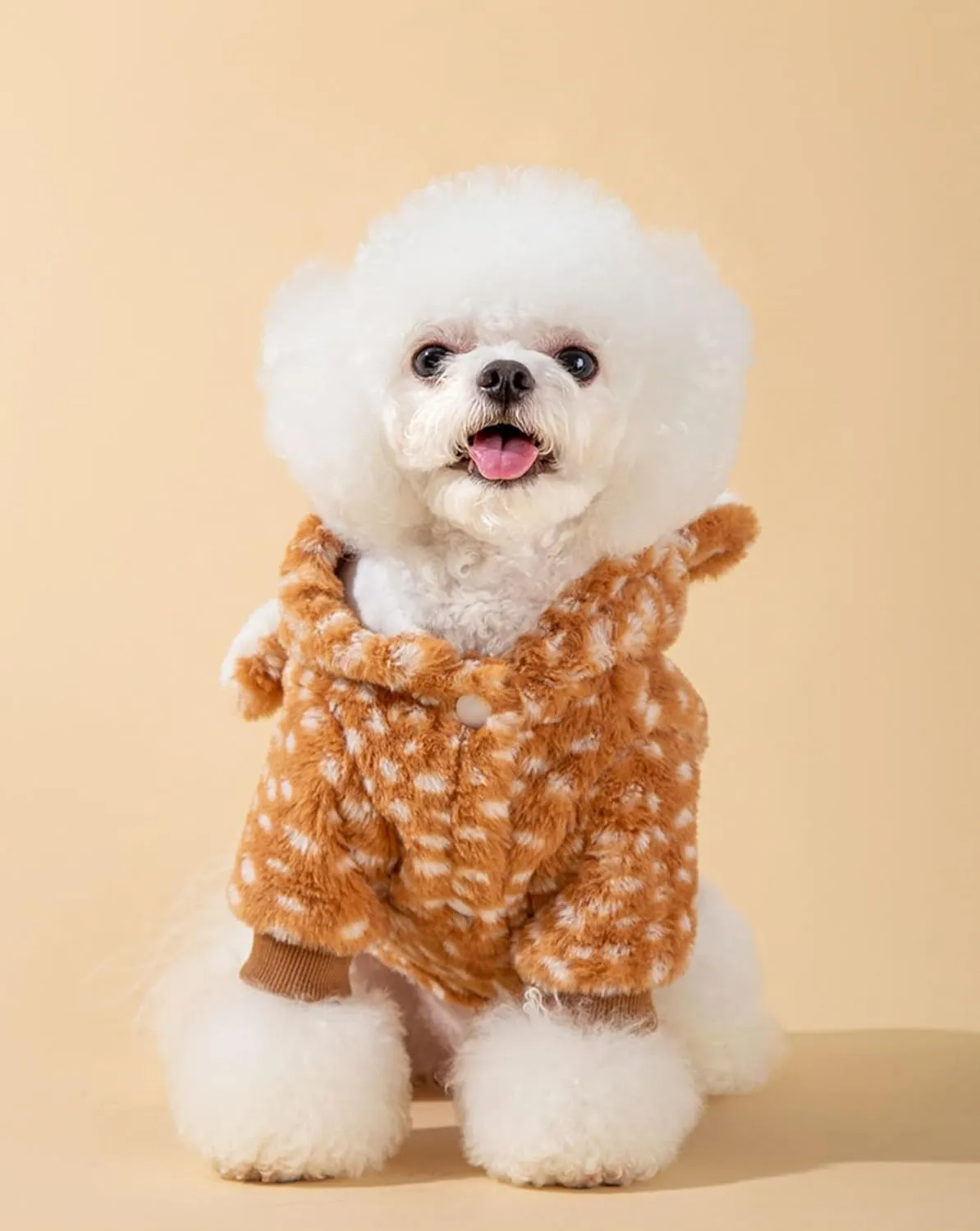 AZA Reindeer Dog Costume Fluffy Christmas Clothes Moose Coat Winter Pet Hoodies Puppy Girl Cute Coat Outfits for Small Dogs Costumes (XSSuitable1lb-3.5lb,Moose Brown)