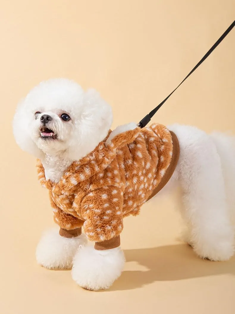 AZA Reindeer Dog Costume Fluffy Christmas Clothes Moose Coat Winter Pet Hoodies Puppy Girl Cute Coat Outfits for Small Dogs Costumes (XSSuitable1lb-3.5lb,Moose Brown)