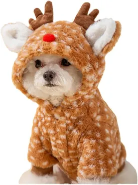 AZA Reindeer Dog Costume Fluffy Christmas Clothes Moose Coat Winter Pet Hoodies Puppy Girl Cute Coat Outfits for Small Dogs Costumes (XSSuitable1lb-3.5lb,Moose Brown)
