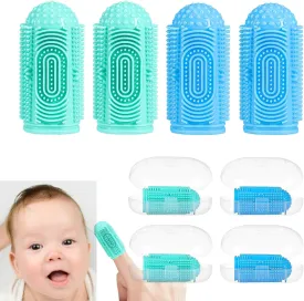 Baby Finger Toothbrushes 4 Pcs with 4 Storage Case, Silicone Baby Toothbrush Fingers Toothbrush for Toddlers 0-12 Months,Soft Finger Tooth Brushing Infant Fingers toothbrushes Blue Green
