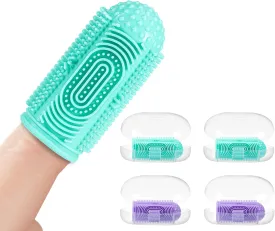 Baby Finger Toothbrushes 4 Pcs with 4 Storage Case, Silicone Baby Toothbrush Fingers Toothbrush for Toddlers 0-12 Months,Soft Finger Tooth Brushing Infant Fingers toothbrushes Green Purple