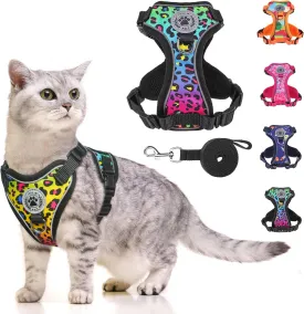 BEAUTYZOO Cat Harness and Leash Set for Walking Escape Proof- Neck Release Adjustable Vest Harness for Kitten, Small/Medium/Large Cats, Breathable Mesh & Reflective Strips Travel Harness for Outdoor