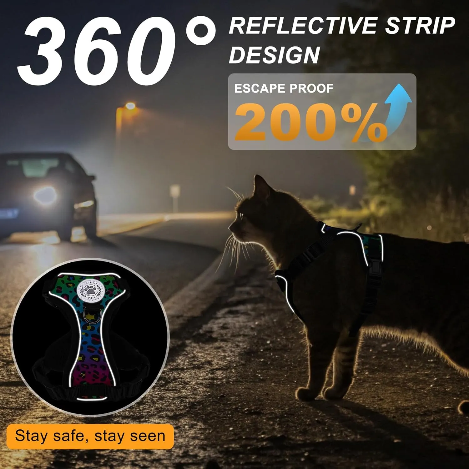 BEAUTYZOO Cat Harness and Leash Set for Walking Escape Proof- Neck Release Adjustable Vest Harness for Kitten, Small/Medium/Large Cats, Breathable Mesh & Reflective Strips Travel Harness for Outdoor