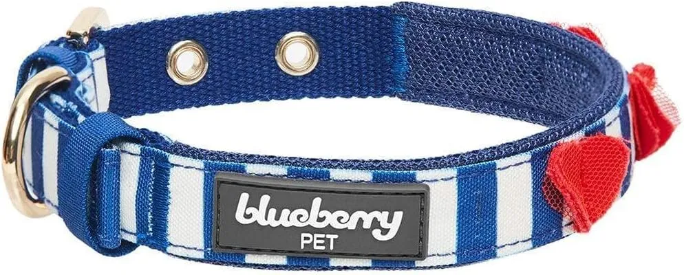 Blueberry Pet 4 Patterns Bon Voyage Sea Lover Adjustable Dog Collar in Chunky Nautical Blue Stripes, Neck 17-20.5", for Large Breed