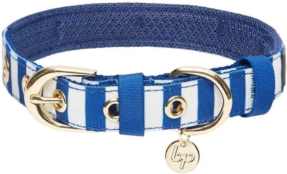 Blueberry Pet 4 Patterns Bon Voyage Sea Lover Adjustable Dog Collar in Chunky Nautical Blue Stripes, Neck 17-20.5", for Large Breed