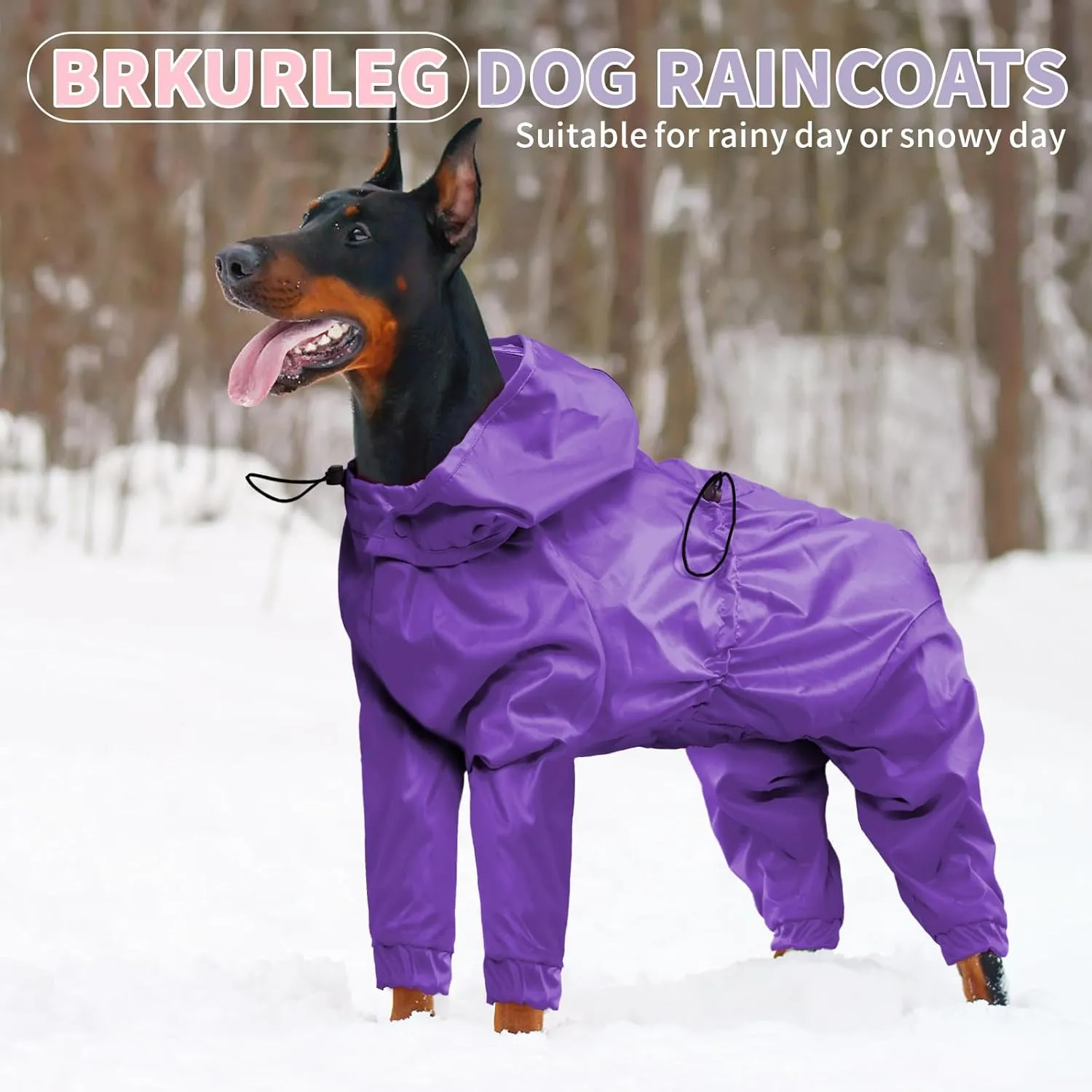 BRKURLEG Dog Raincoat Reflective Pet Poncho for Large Dogs Boy Girl, Pet Waterproof Rainproof Jacket with Leash Hole, 4 Legs Dog Rain Jacket, Lightweight Waterproof Jackets, Purple XXL