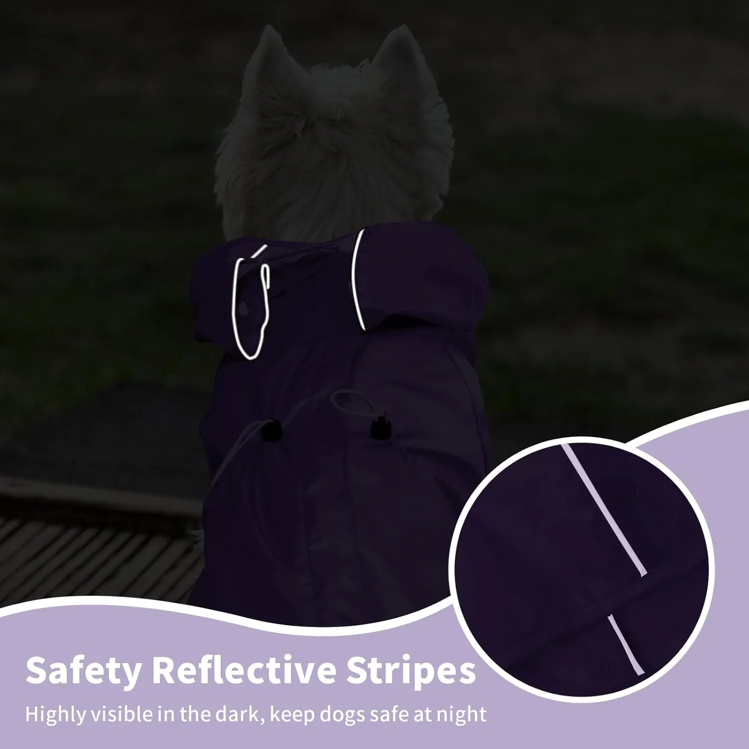 BRKURLEG Dog Raincoat Reflective Pet Poncho for Large Dogs Boy Girl, Pet Waterproof Rainproof Jacket with Leash Hole, 4 Legs Dog Rain Jacket, Lightweight Waterproof Jackets, Purple XXL