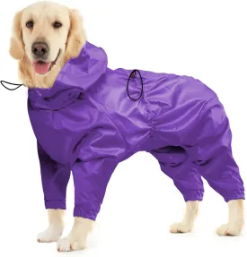 BRKURLEG Dog Raincoat Reflective Pet Poncho for Large Dogs Boy Girl, Pet Waterproof Rainproof Jacket with Leash Hole, 4 Legs Dog Rain Jacket, Lightweight Waterproof Jackets, Purple XXL