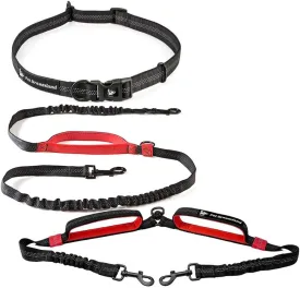 Bundle of Exquisite Hands Free Dog Leash for Medium Dogs (Long - Black & Red)   Dog Coupler 360 Leash Splitter for Medium Dogs (Red)