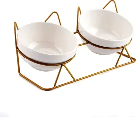 Cat Bowls, Double Ceramic Pet Bowls with 15Tilted Raised Stand for Food and Water, Anti Vomiting Cat Dish Feeder, Perfect for Puppy Cats and Small Dogs(Double Bowls1)