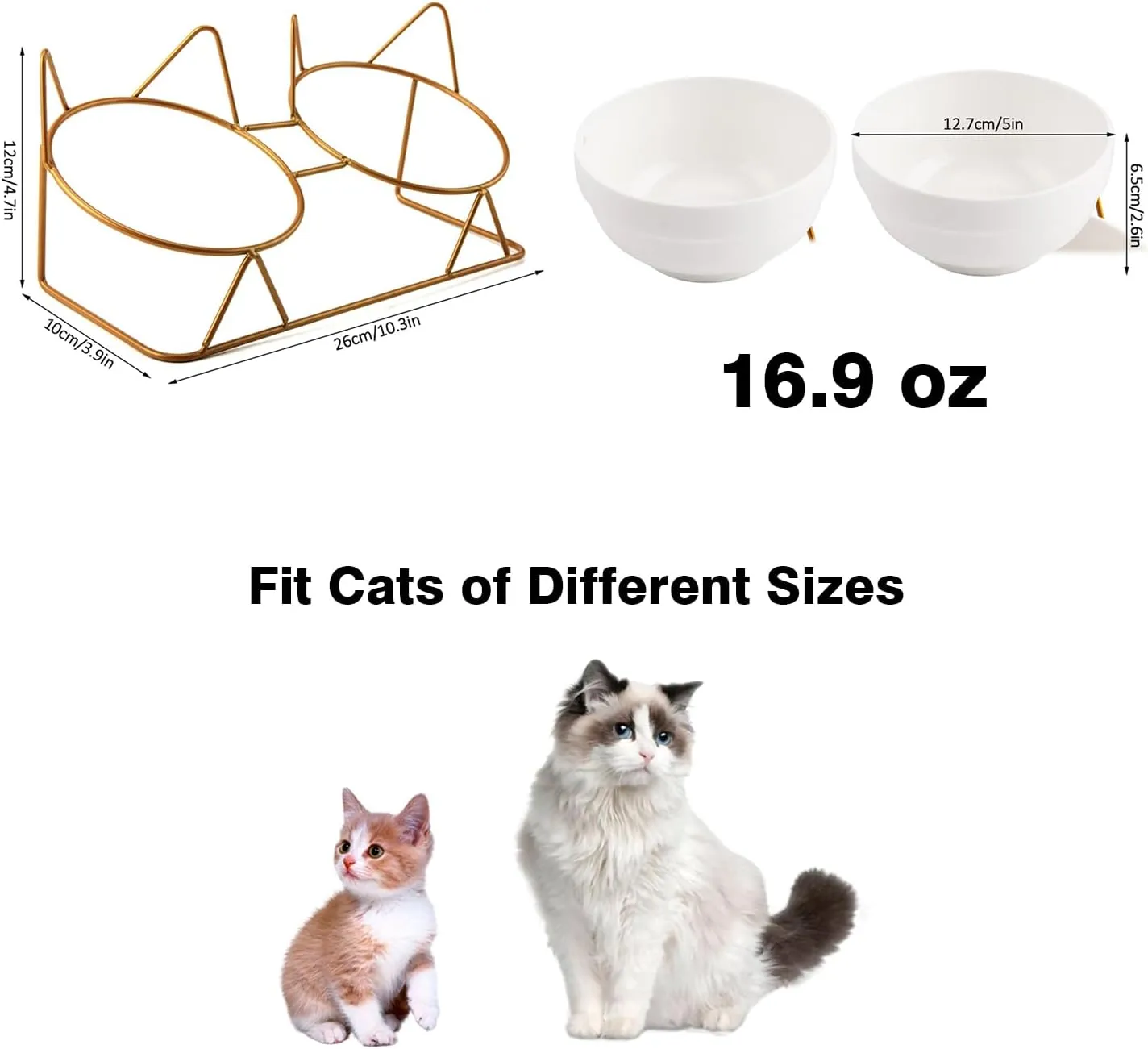 Cat Bowls, Double Ceramic Pet Bowls with 15Tilted Raised Stand for Food and Water, Anti Vomiting Cat Dish Feeder, Perfect for Puppy Cats and Small Dogs(Double Bowls1)