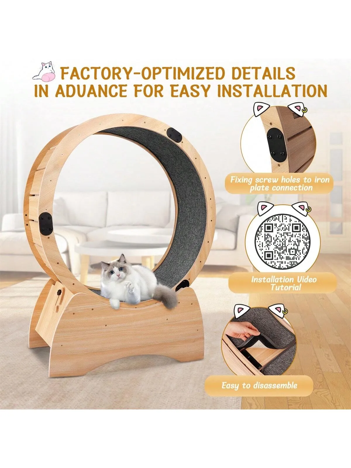 Cat Exercise Wheel – Running, Spinning, and Scratching Fun, Cat Treadmill with Carpeted Runway, Kitty Cat Sport Toy, Great for Physical Activity and Reducing Boredom