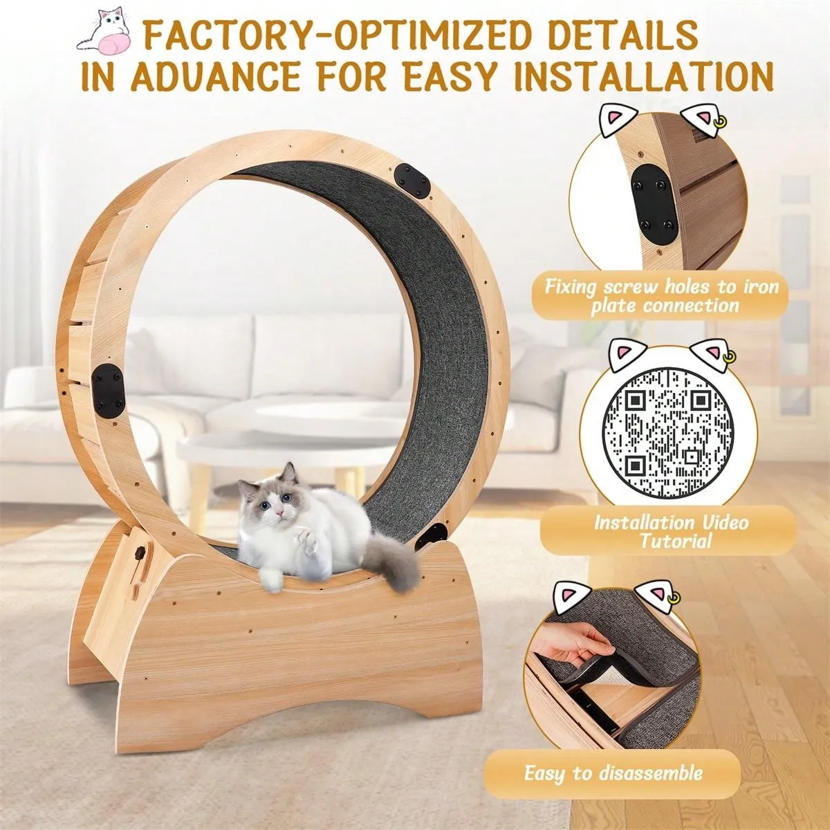 Cat Exercise Wheel – Running, Spinning, and Scratching Fun, Cat Treadmill with Carpeted Runway, Kitty Cat Sport Toy, Great for Physical Activity and Reducing Boredom