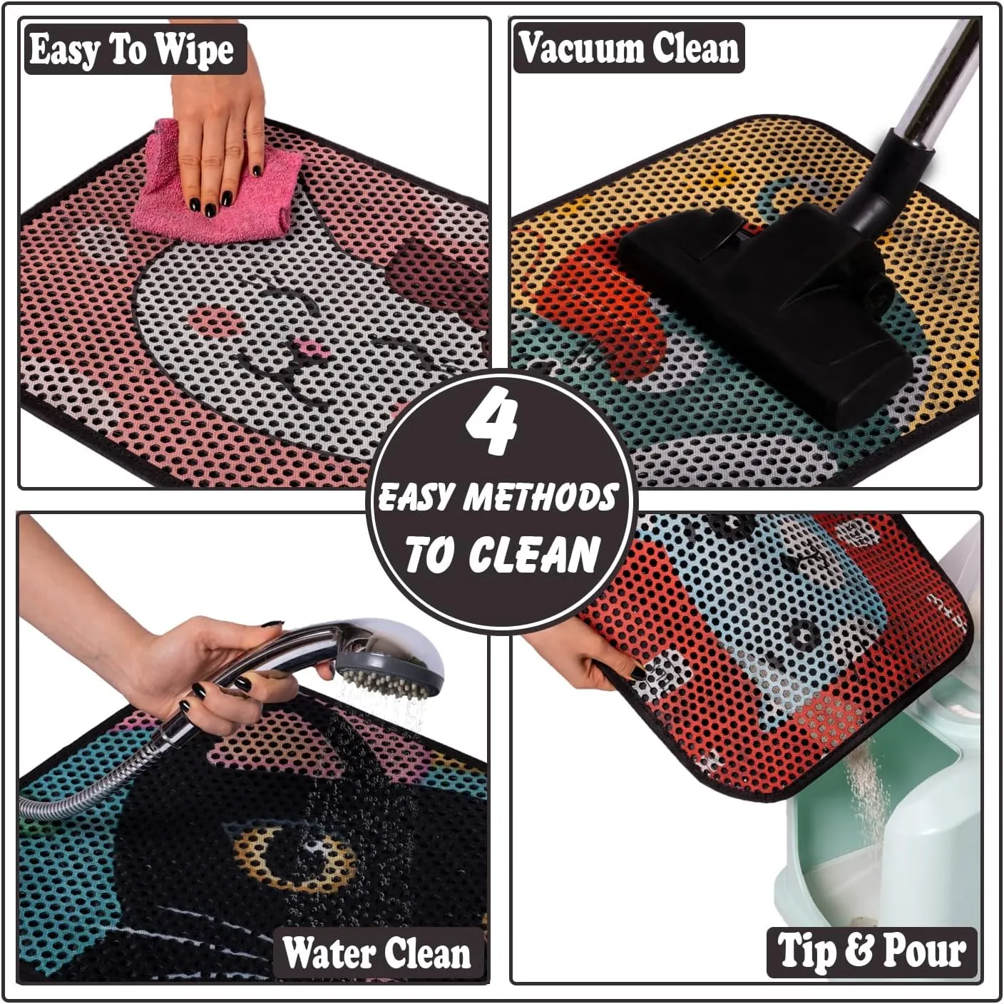 Cat Litter Mat, Washable Large Indoor Mats, Honeycomb Double Layer Trapping Tray, 24"x16", Black