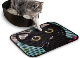 Cat Litter Mat, Washable Large Indoor Mats, Honeycomb Double Layer Trapping Tray, 24"x16", Black