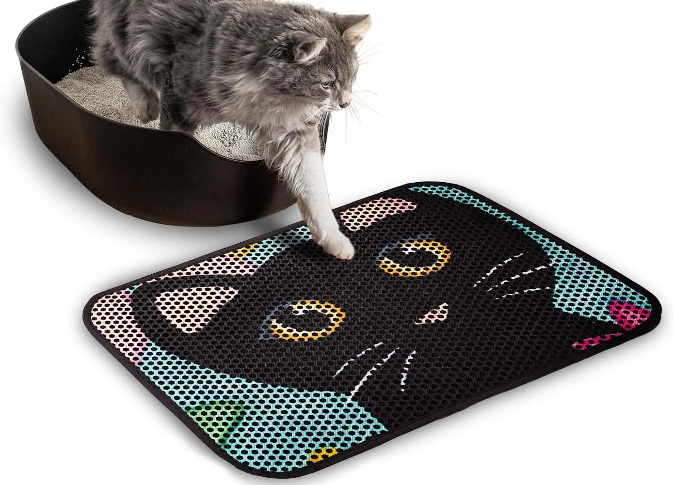 Cat Litter Mat, Washable Large Indoor Mats, Honeycomb Double Layer Trapping Tray, 24"x16", Black