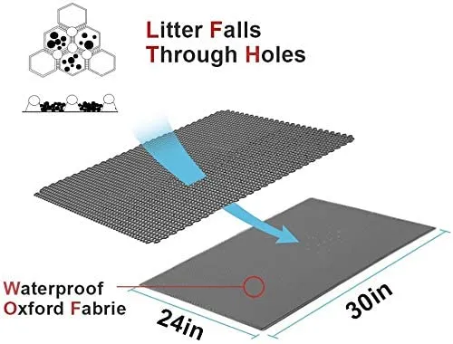 Cat Litter Trapper Mat- 76 x 61 cm Honeycomb Double Layer -Traps Messes, Easy Clean and Durable, Non Toxic Trapper Rug Suitable for Litter Tray（Black)
