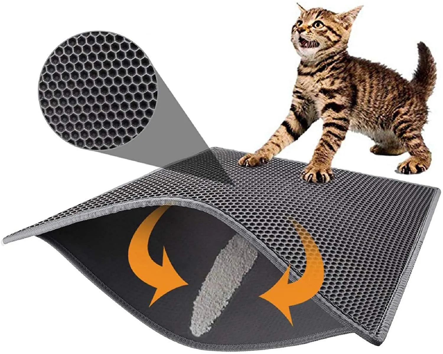 Cat Litter Trapper Mat- 76 x 61 cm Honeycomb Double Layer -Traps Messes, Easy Clean and Durable, Non Toxic Trapper Rug Suitable for Litter Tray（Black)