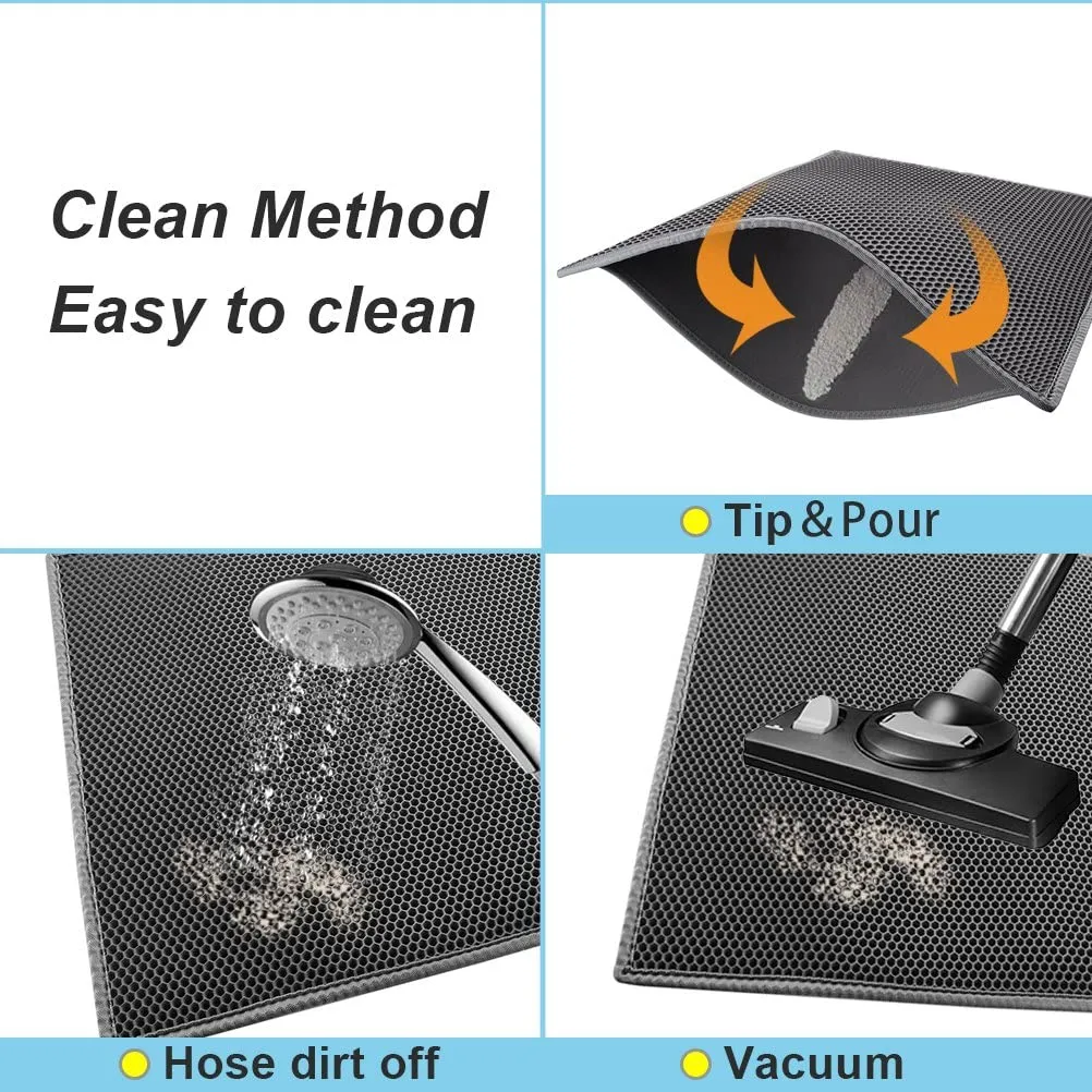 Cat Litter Trapper Mat- 76 x 61 cm Honeycomb Double Layer -Traps Messes, Easy Clean and Durable, Non Toxic Trapper Rug Suitable for Litter Tray（Black)
