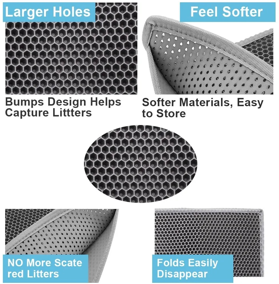 Cat Litter Trapper Mat- 76 x 61 cm Honeycomb Double Layer -Traps Messes, Easy Clean and Durable, Non Toxic Trapper Rug Suitable for Litter Tray（Black)