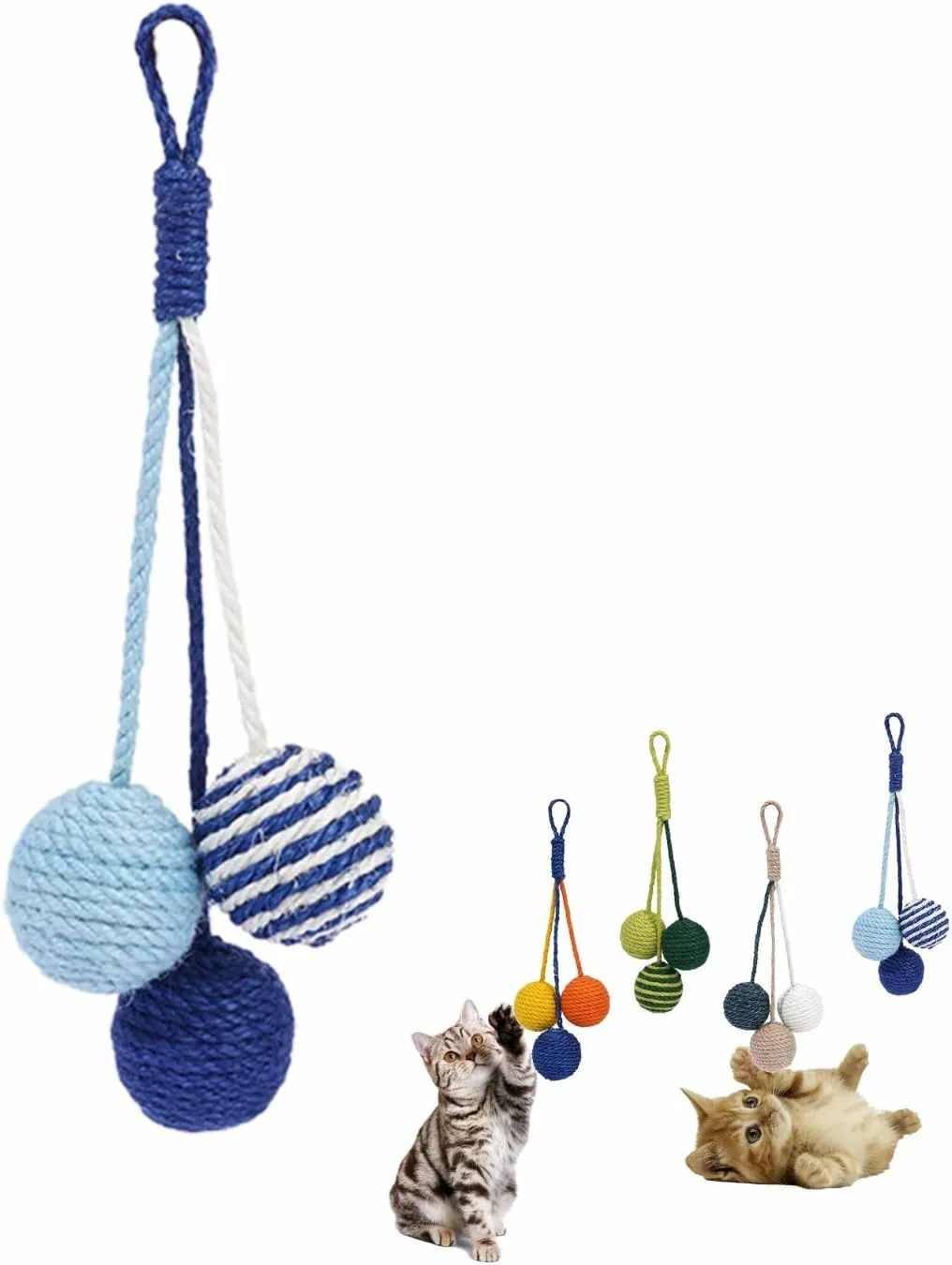 Cat Toy Sisal Ball Hanging Cat Toy Handmade Cat Rope Ball Chew Eco-Friendly Toy Pets Interactive Toy Cat Toys for Indoor Cats (Bule)