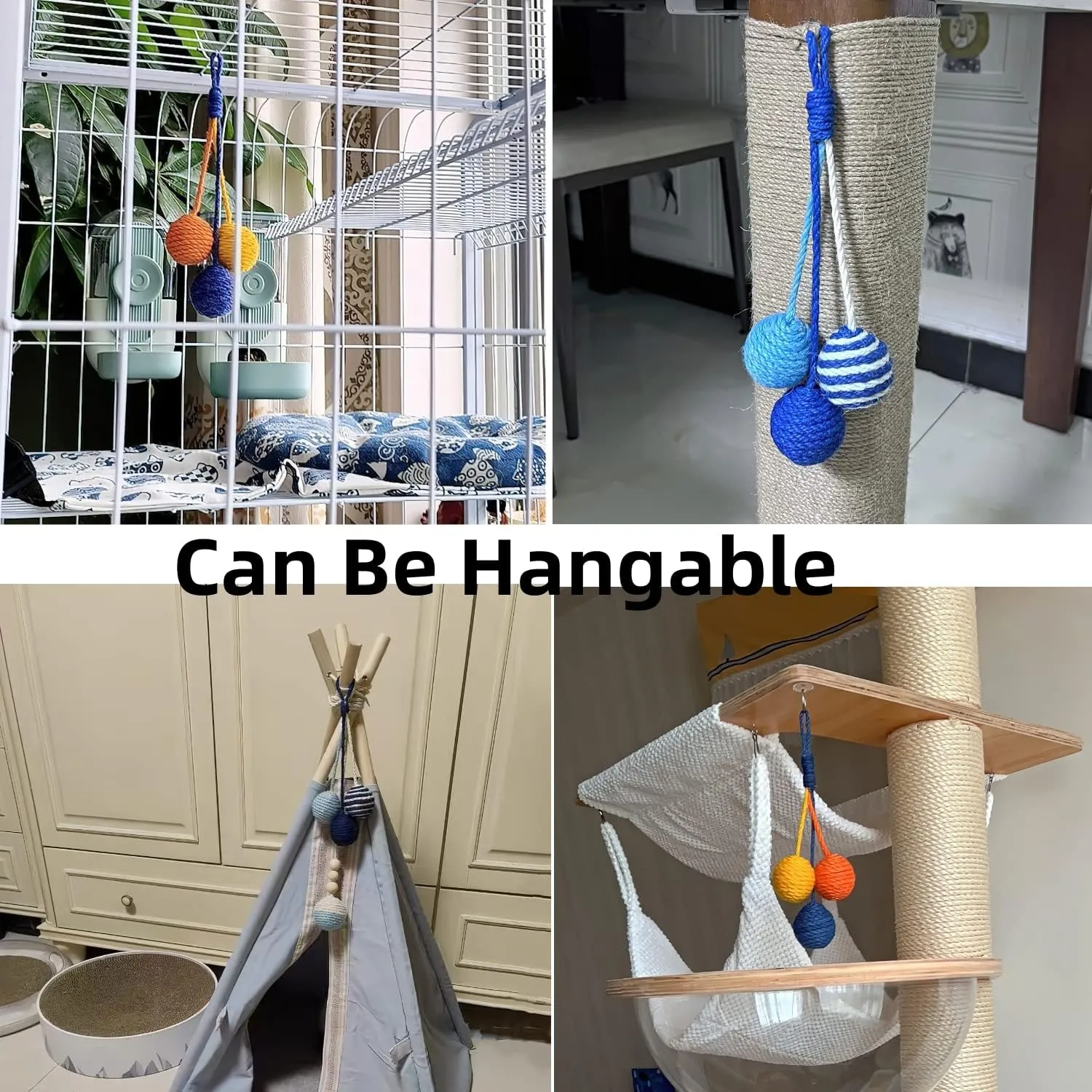 Cat Toy Sisal Ball Hanging Cat Toy Handmade Cat Rope Ball Chew Eco-Friendly Toy Pets Interactive Toy Cat Toys for Indoor Cats (Bule)