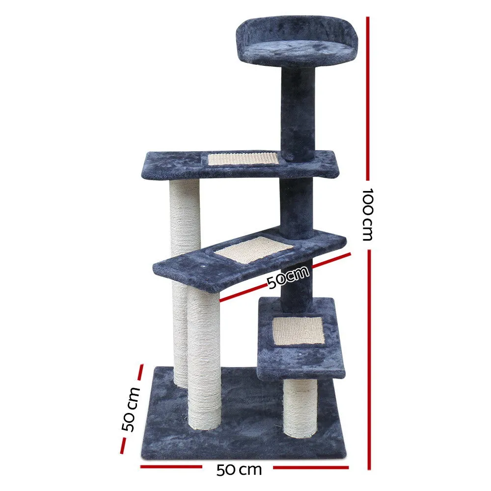 Cat Tree 100cm, Wood Scratching Post Tower Condo with Steps