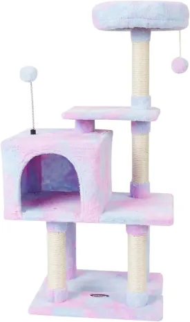 Cat Tree 18RB Cat Tower Condo with Sisal Scratching Post for Indoor Cats Cat Tree Cat Furniture with Hammock Perch and Kitten Ball Toys, Multi-Level Pet Activity Center Rainbow