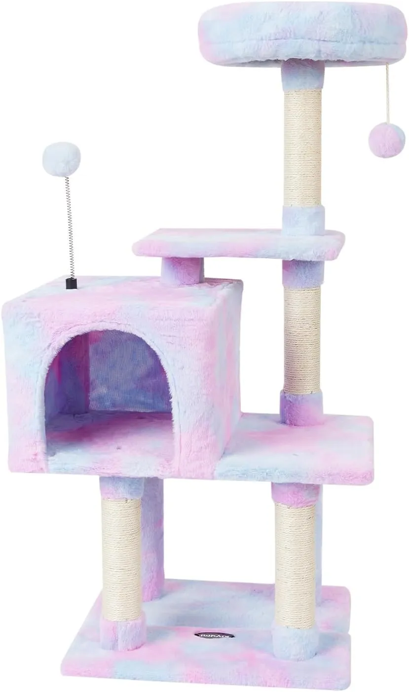 Cat Tree 18RB Cat Tower Condo with Sisal Scratching Post for Indoor Cats Cat Tree Cat Furniture with Hammock Perch and Kitten Ball Toys, Multi-Level Pet Activity Center Rainbow