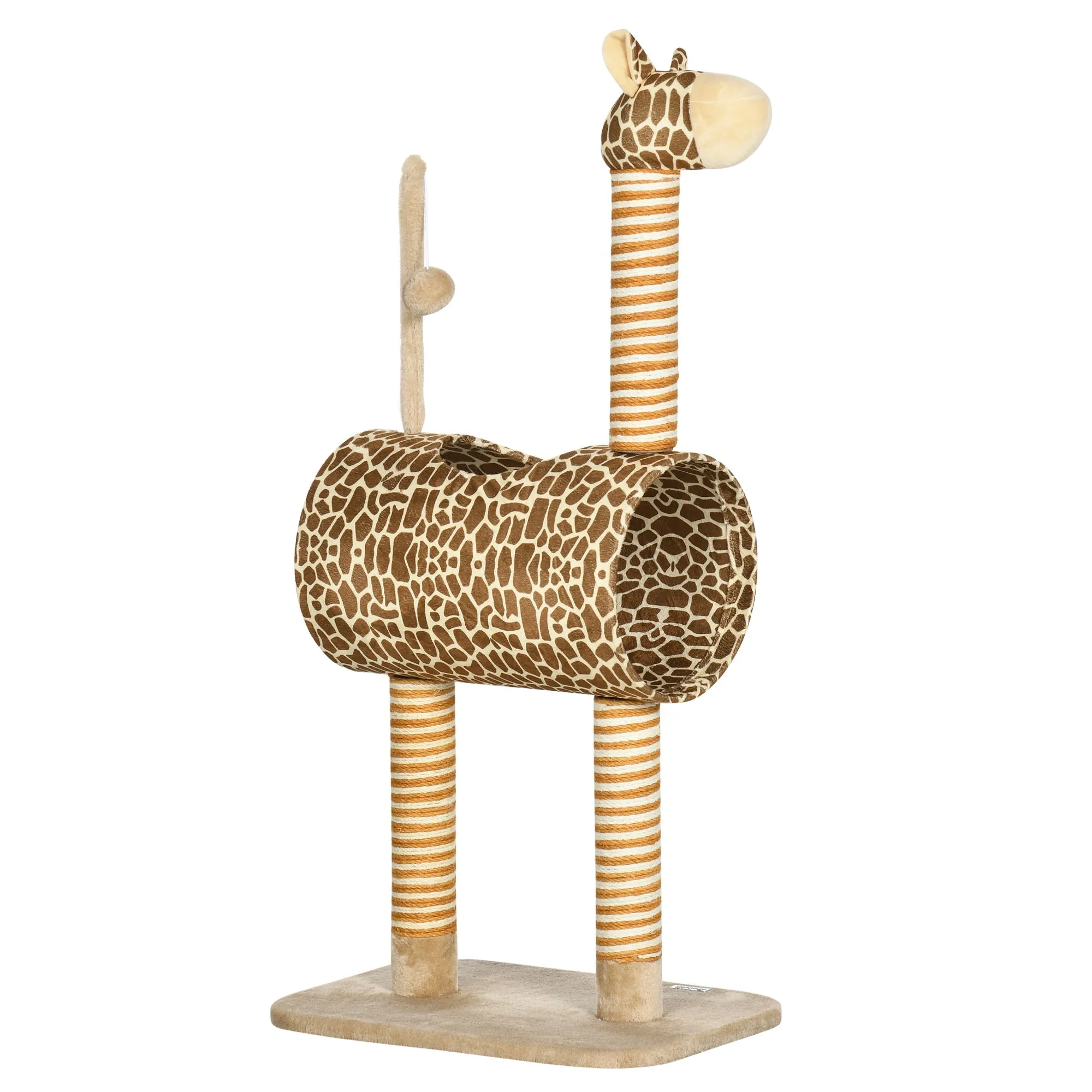 Cat Tree for Indoor Cats Cute Giraffe Kitten Play Tower with Scratching Posts Tunnel Ball Toy 48.5 x 34.5 x 101 cm