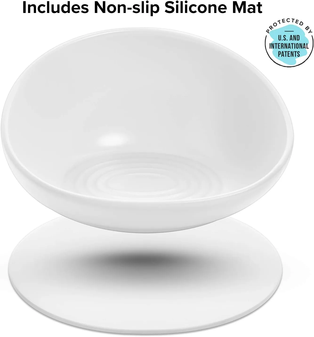 CatGuru Cat Food Bowl, Ceramic Bowls for Indoor Cats, No Spill Cat Feeding Bowl, Whisker Stress Free Kitten Bowls, Pet Bowls for Food and Water, Includes Silicone Non-Slip Mat (High-Low, White)