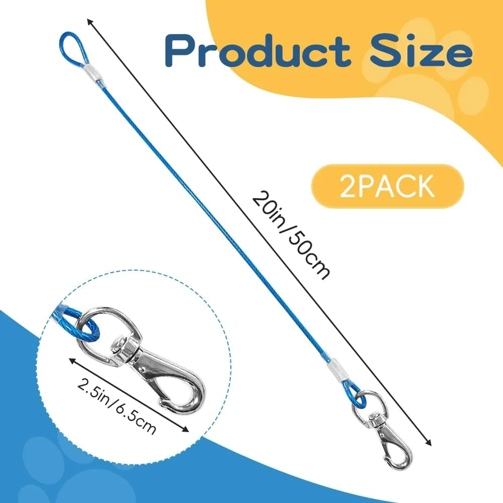 Chew Proof Dog Leash - 2Pack Metal Cable Lead,No Tangle Multiple Dog Leashes for Small and Medium Dogs- Heavy Duty Leash Extender for Collars & Harnesses(2 Pack Black, 20in/50cm)