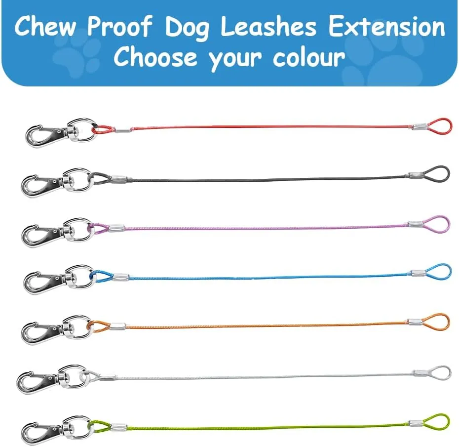 Chew Proof Dog Leash - 2Pack Metal Cable Lead,No Tangle Multiple Dog Leashes for Small and Medium Dogs- Heavy Duty Leash Extender for Collars & Harnesses(2 Pack Black, 20in/50cm)