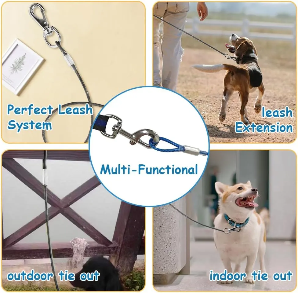 Chew Proof Dog Leash - 2Pack Metal Cable Lead,No Tangle Multiple Dog Leashes for Small and Medium Dogs- Heavy Duty Leash Extender for Collars & Harnesses(2 Pack Black, 20in/50cm)