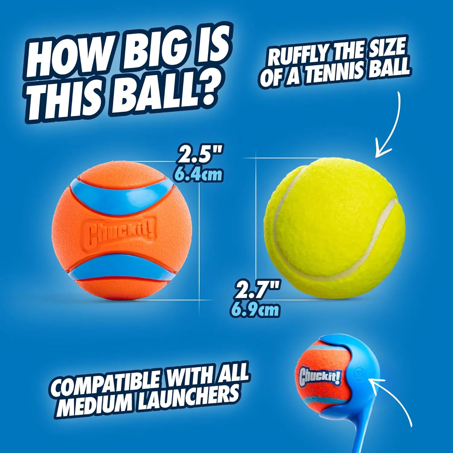 Chuckit! Ultra Ball Dog Toy - Medium Bouncy Fetch Balls For Dogs 20-60 lbs - Made from Durable Rubber - Floating Water Pet Toys - Size Medium - 2.5-inch Diameter - Pack of 2