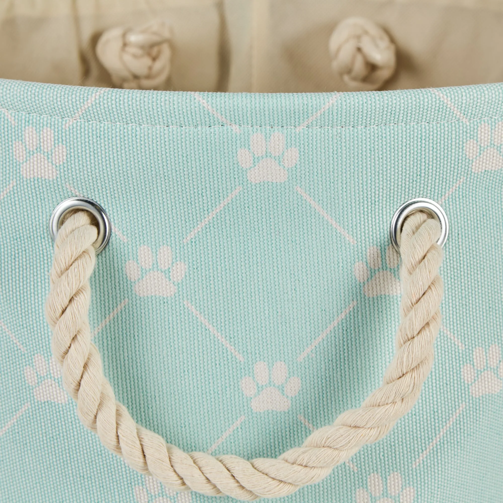 Collapsible Pet Storage Bin, Trellis Paw Print, Aqua, Medium - 16x10x12"